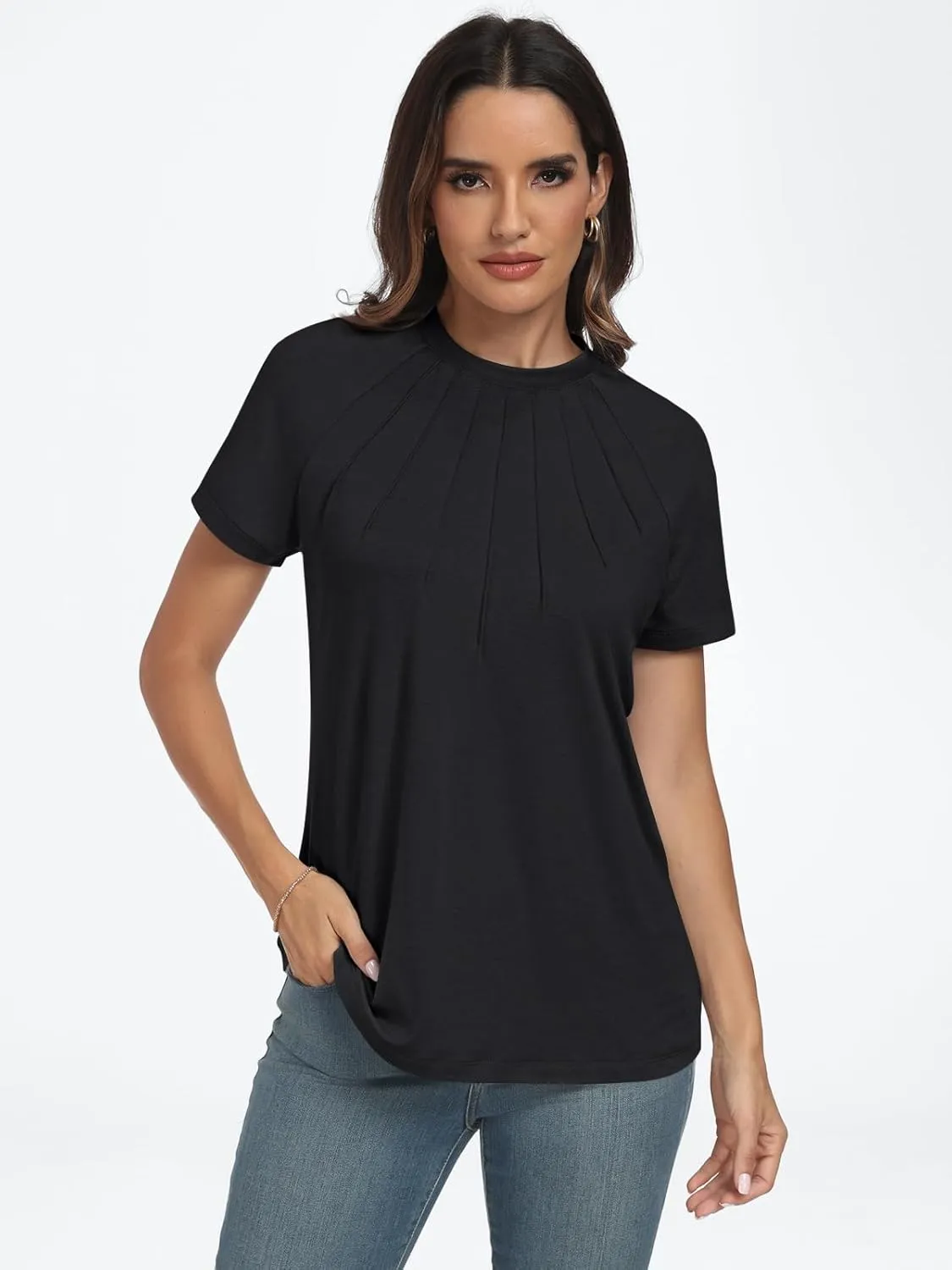 AUTOMET Womens Short Sleeve Shirts Business Casual Tops Summer Trendy Tshirts Dressy Tee Fashion Blouses Outfits 2025