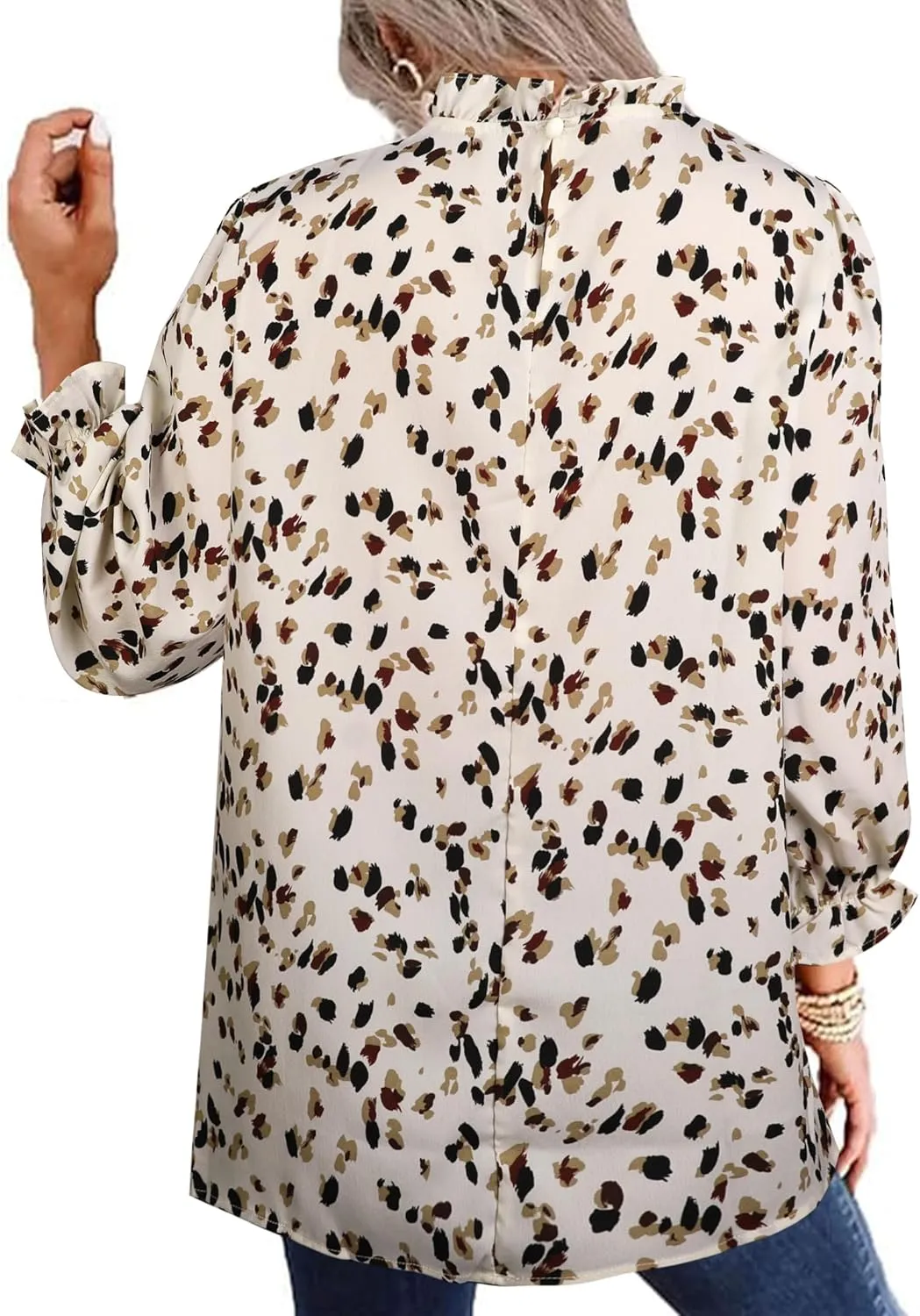 Avanova Women Polka Dot Long Sleeve Blouse Shirts Work Mock Neck Ruffle Top