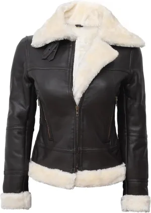 fjackets Leather Sherpa Jackets For Womens - Real Lambskin Shearling Jacket Womens