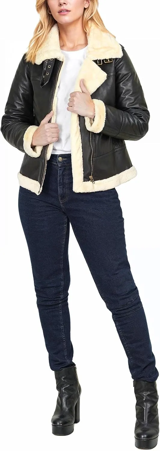 fjackets Leather Sherpa Jackets For Womens - Real Lambskin Shearling Jacket Womens