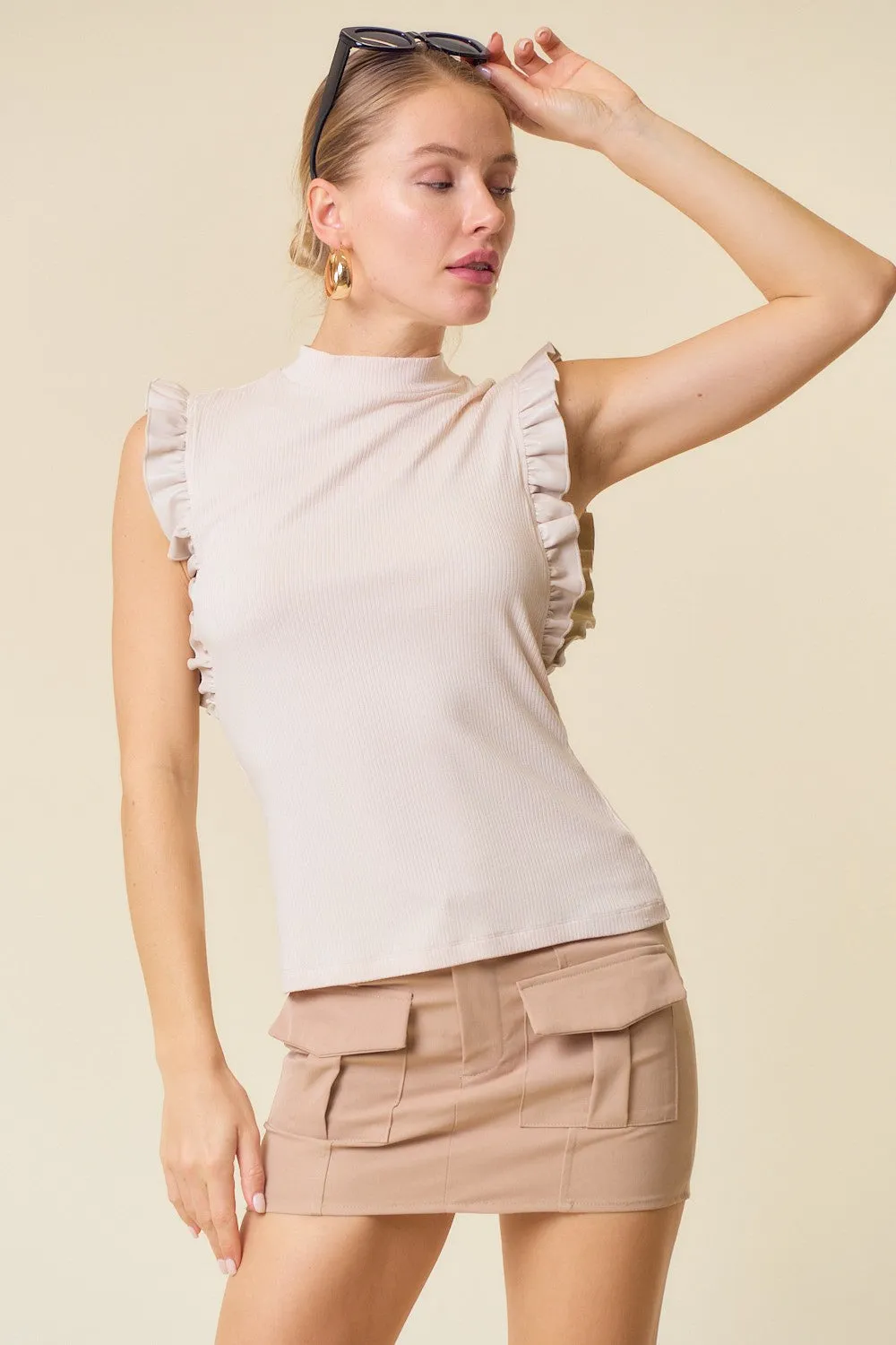 Mock Neck Ruffle Tank Top