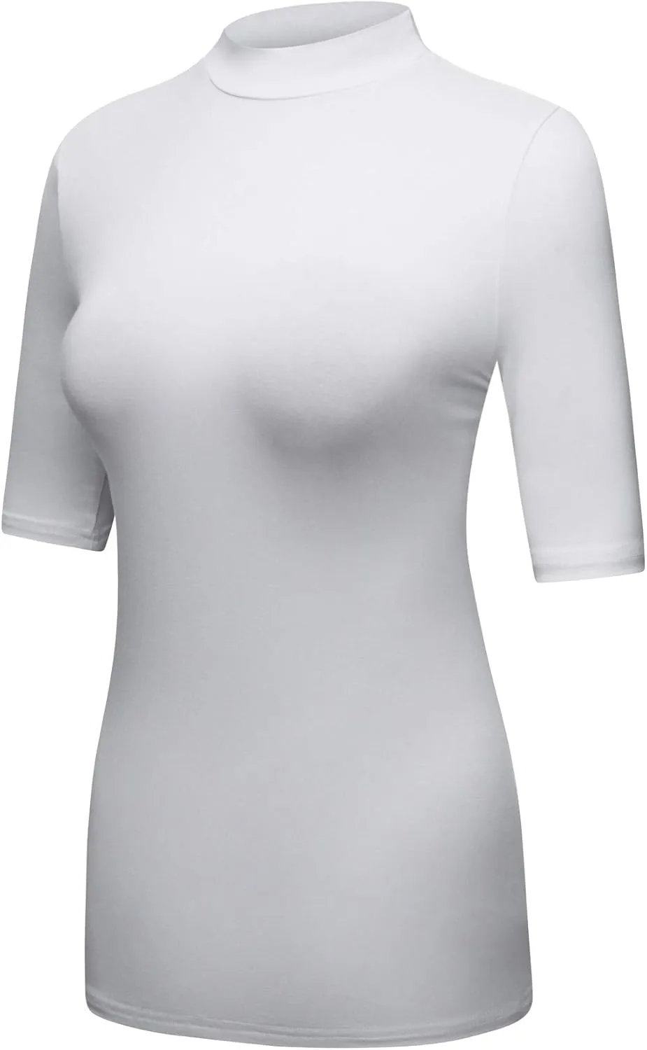 OThread & Co. Women's Half Sleeve Mock Neck T-Shirt Basic Stretch Layer Comfy Casual Top