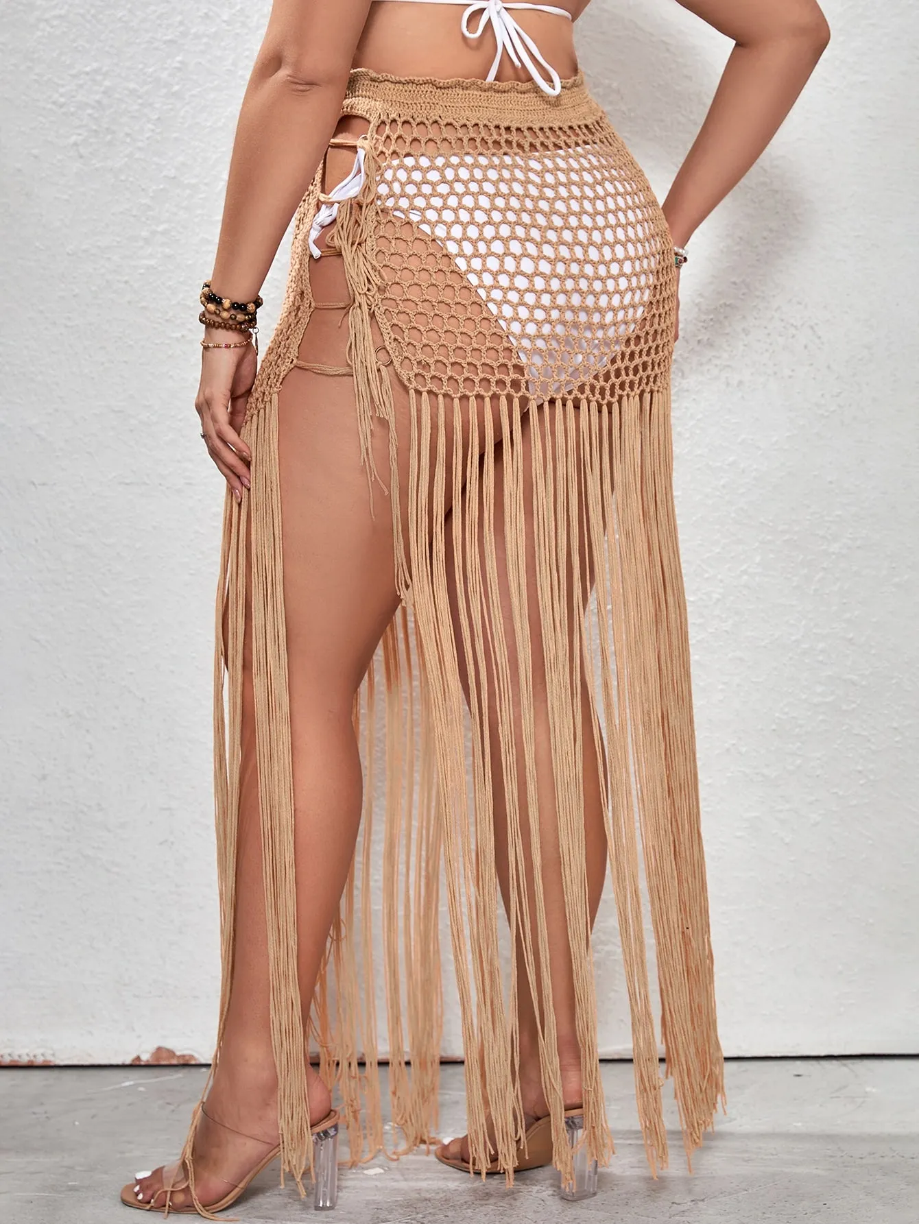 Plus Size Crochet Fringe Hem Cover Up Skirt