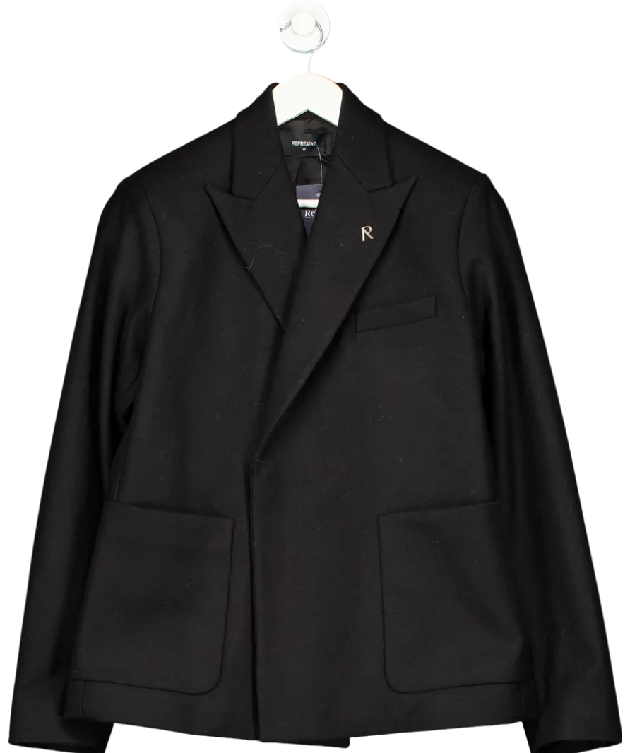 Represent Black Double Breasted Wool Blend Jacket UK XS