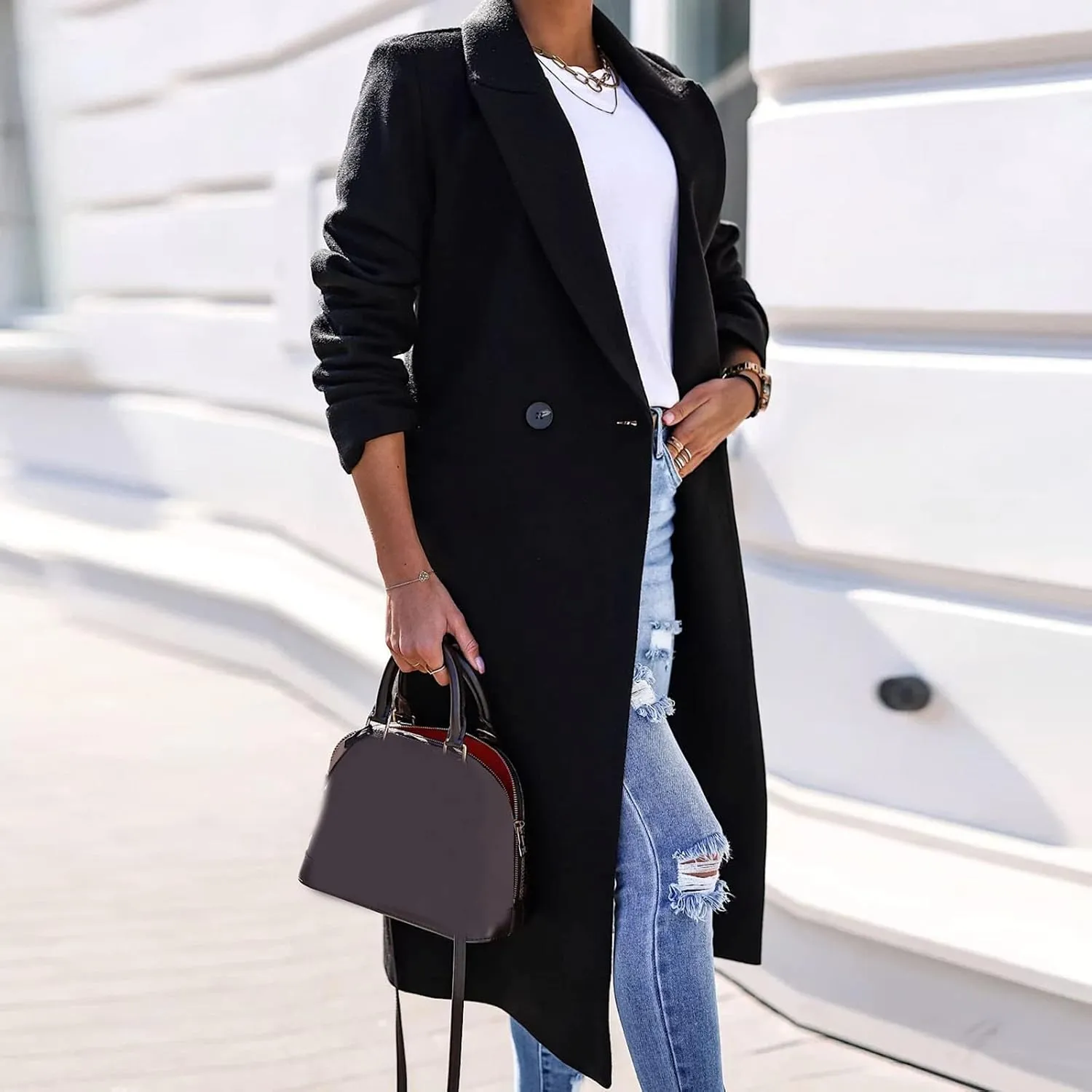 Winter Coats for Women Basic Essential Double Breasted Midi Wool Blend Pea Coats 2022 Blazer Jackets for Women Winter Coat