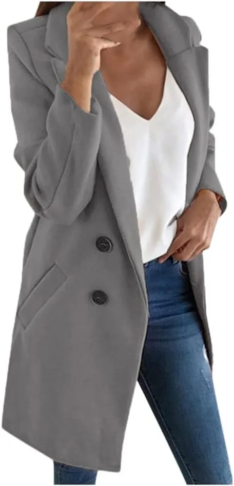 Winter Coats for Women Basic Essential Double Breasted Midi Wool Blend Pea Coats 2022 Blazer Jackets for Women Winter Coat