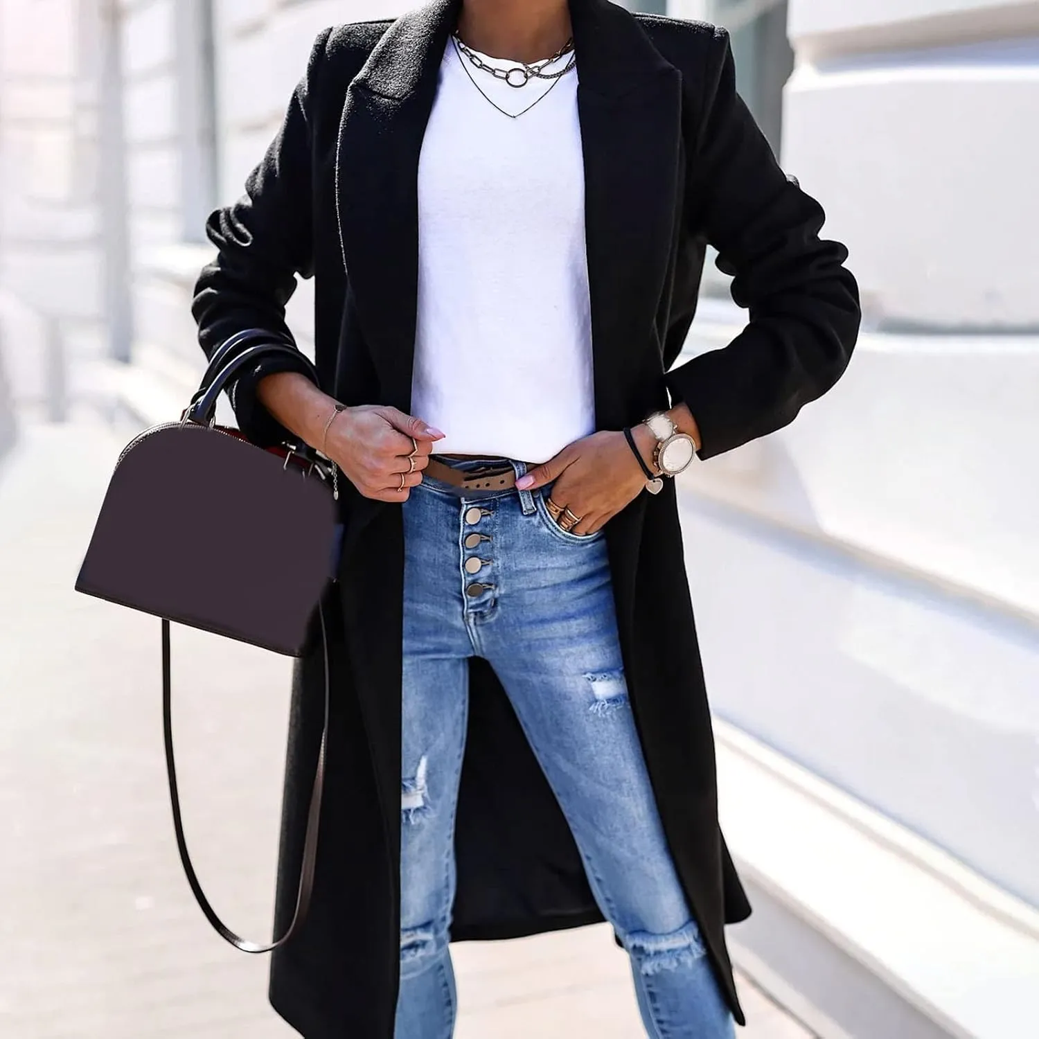 Winter Coats for Women Basic Essential Double Breasted Midi Wool Blend Pea Coats 2022 Blazer Jackets for Women Winter Coat