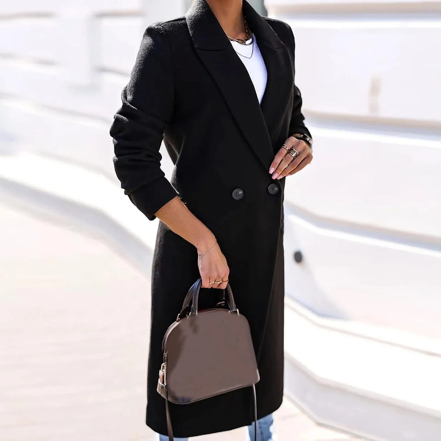Winter Coats for Women Basic Essential Double Breasted Midi Wool Blend Pea Coats 2022 Blazer Jackets for Women Winter Coat