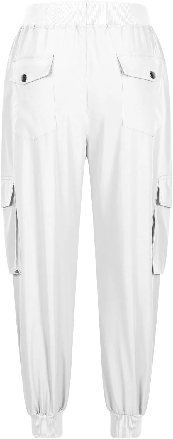 Womens Cargo Jogger Pants with Pockets High Waist Elastic Cuffs Capri Pants Outdoor Hiking Tactical Utility Trousers