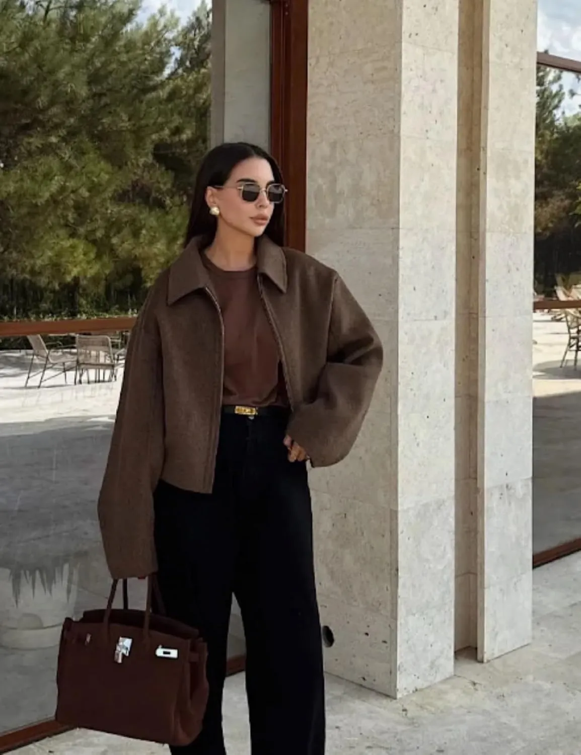 Womens Cropped Wool Jacket Warm Winter Fleece Bomber Jacket Zip Up Short Pea Coats with Pockets