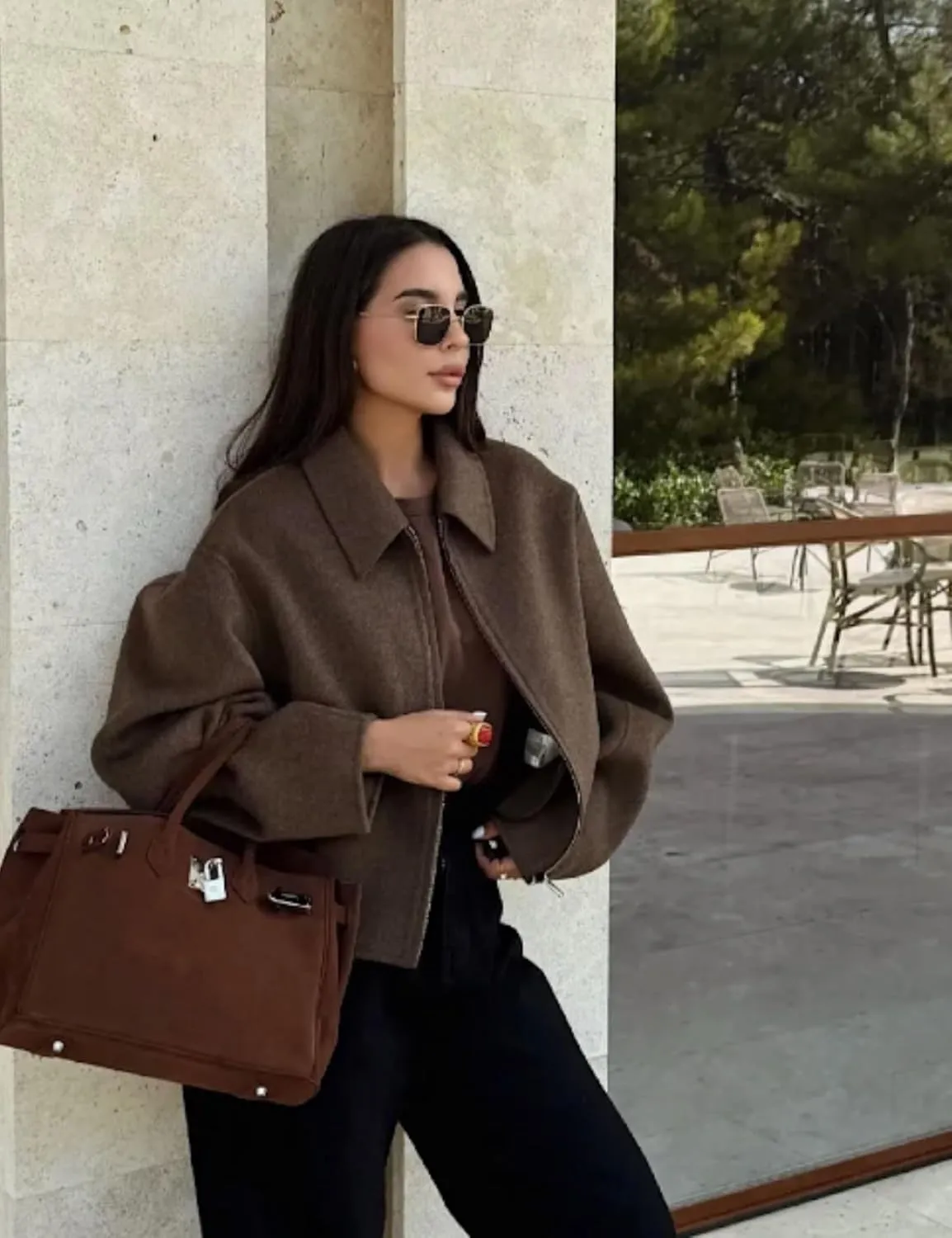 Womens Cropped Wool Jacket Warm Winter Fleece Bomber Jacket Zip Up Short Pea Coats with Pockets