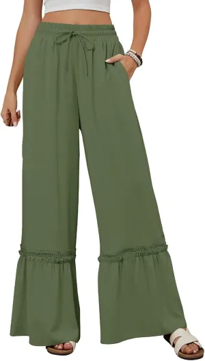 Womens Pants Loose Fit Trousers High Waist Pant Tiered Ruffle Flowy Swing Pants Summer Beach Trousers 2025