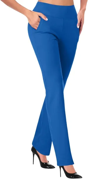 Womens Stretch Bootcut Dress Pants Solid Elastic Waist Pockets Casual Flare Trousers Workout Business Work Suit Pant